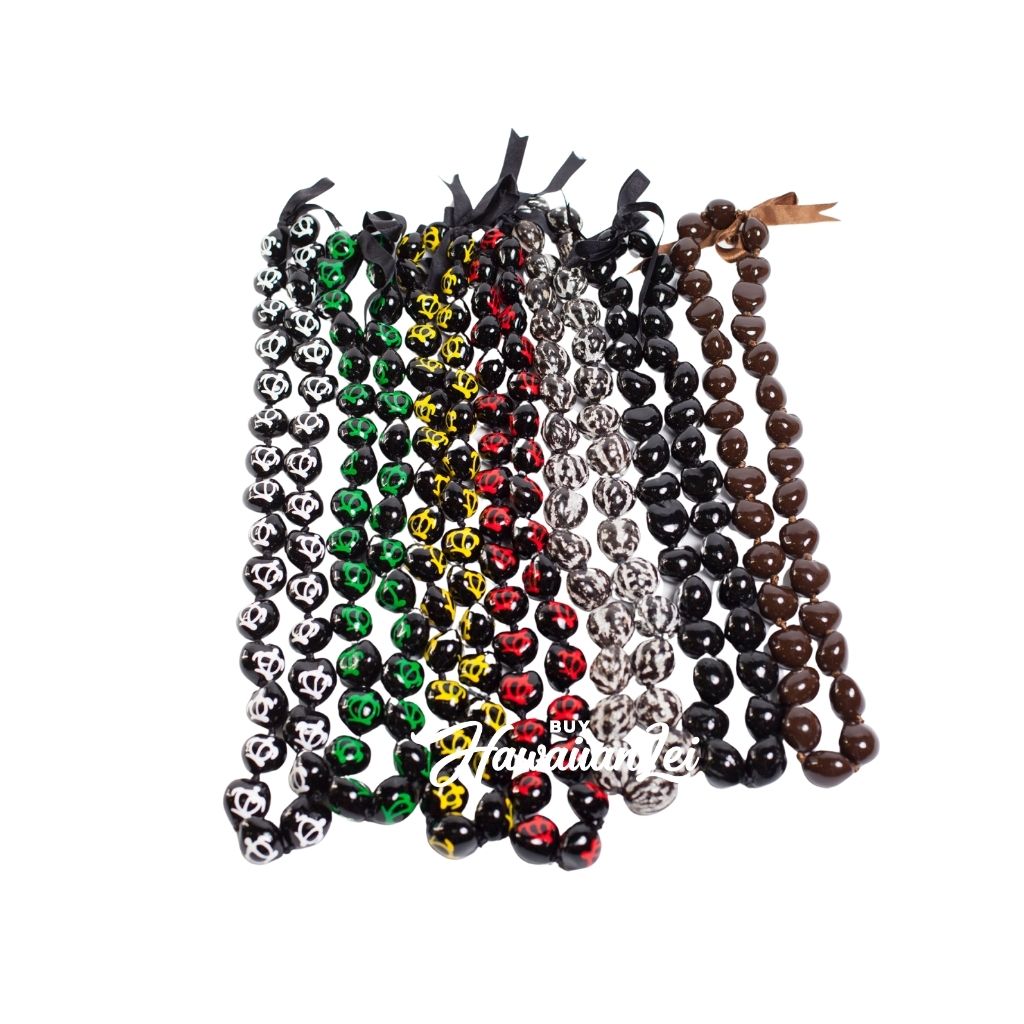 KUKUI NUT LEIS WITH HAND PAINTED IMAGE