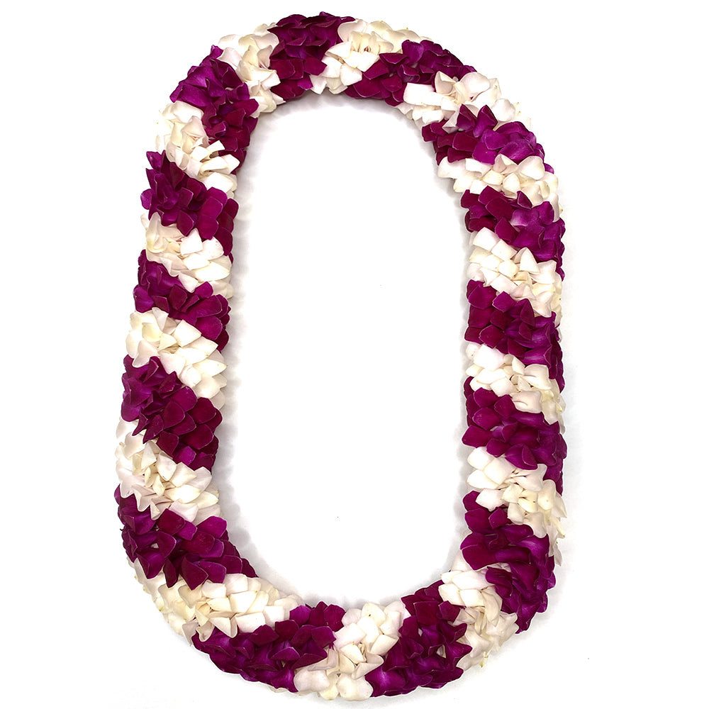 Orchid spiral lei available in a variety of color options