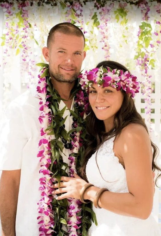 Elegant wedding lei set designed for bride and groom ceremonies
