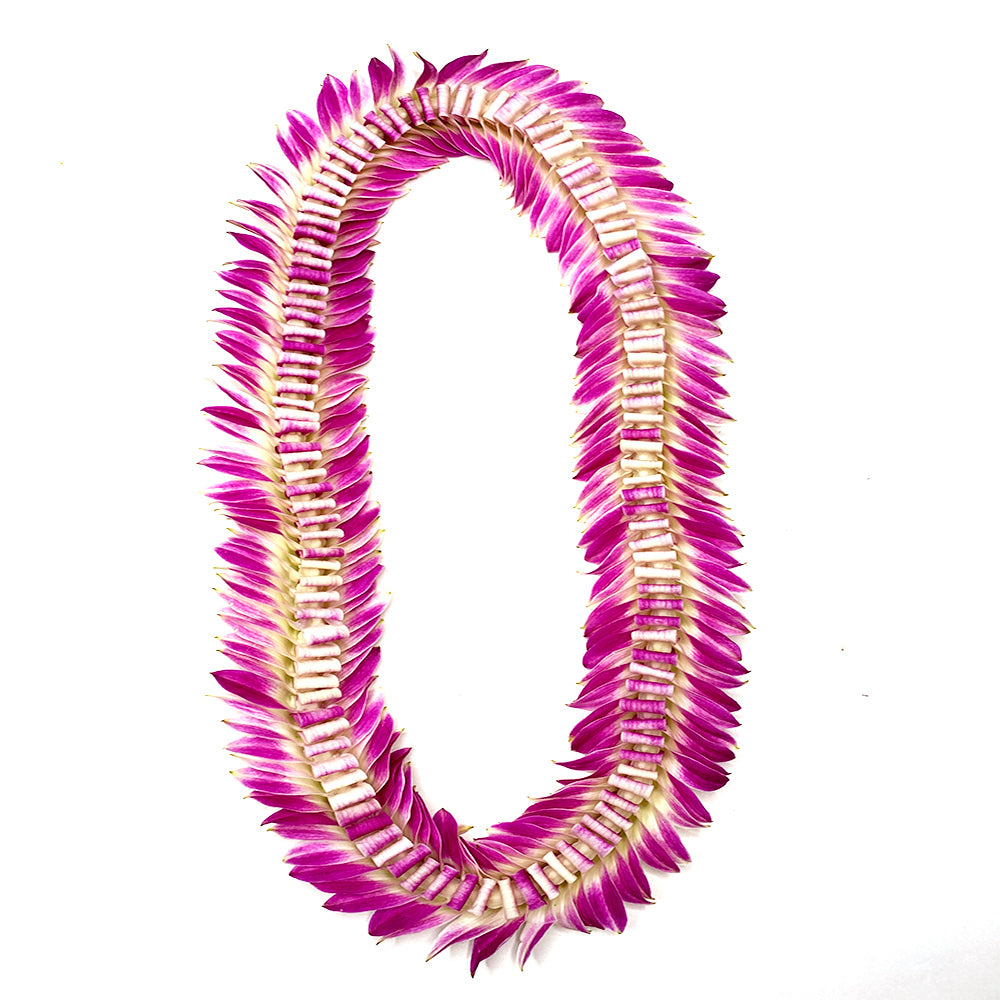 Purple orchid butterfly-style lei with wide petal arrangement