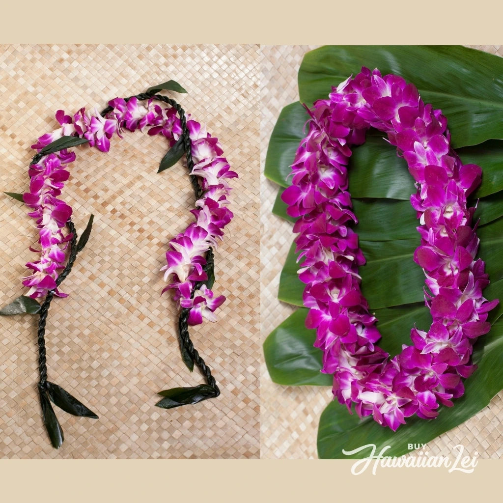 Ti leaf lei wrap with orchids &amp; Double 