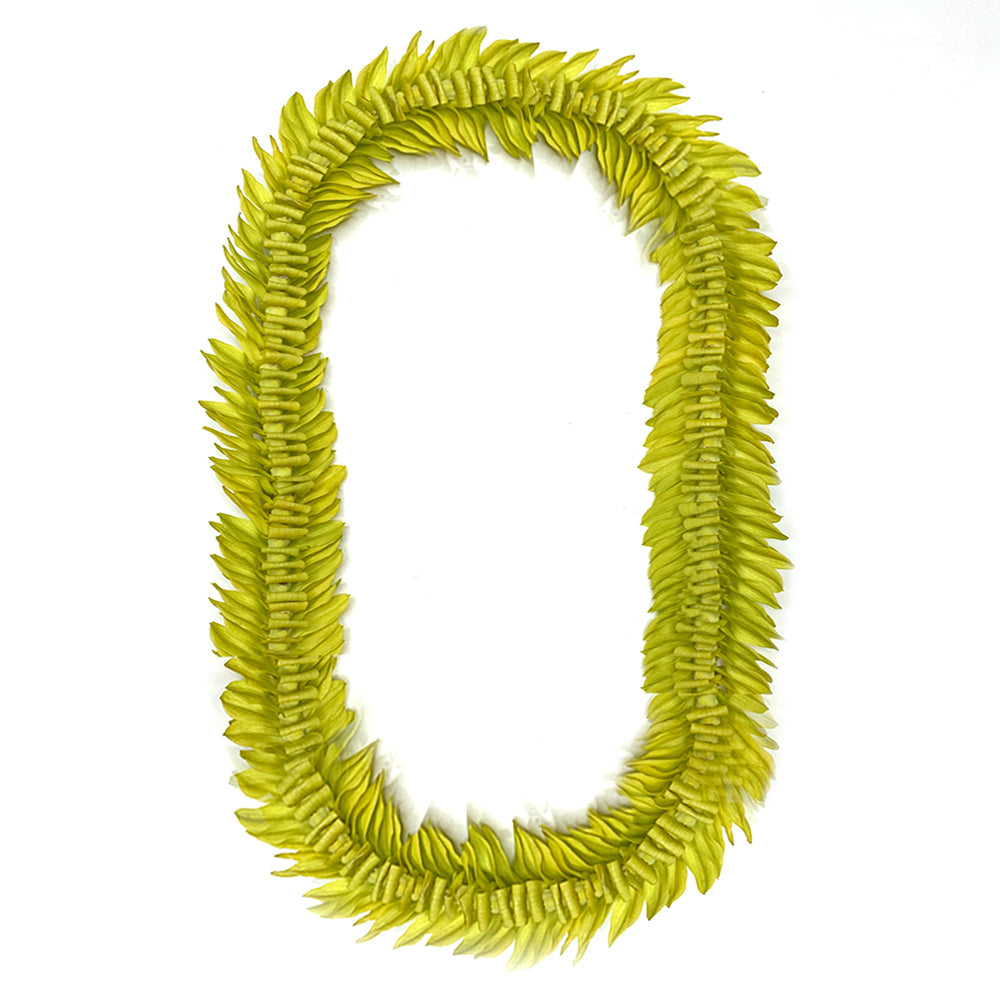 Green orchid butterfly-style lei with a wide floral design