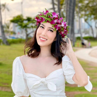 Traditional Hawaiian Purple orchid haku lei po&