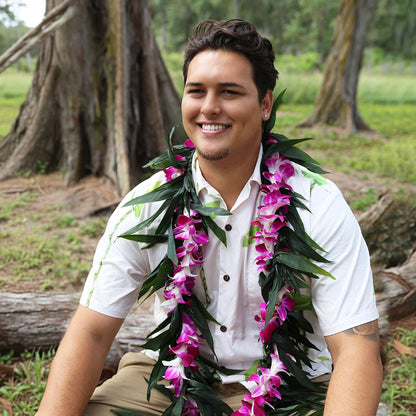 MAILE STYLE TI LEAF LEI WITH ORCHID LEI WRAP