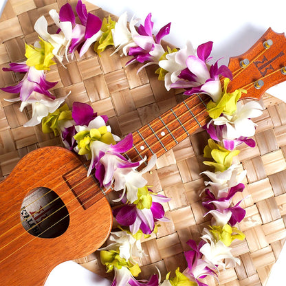 MIXED COLOR ORCHID SINGLE LEI MULTI-PACK - WHITE + GREEN + PURPLE