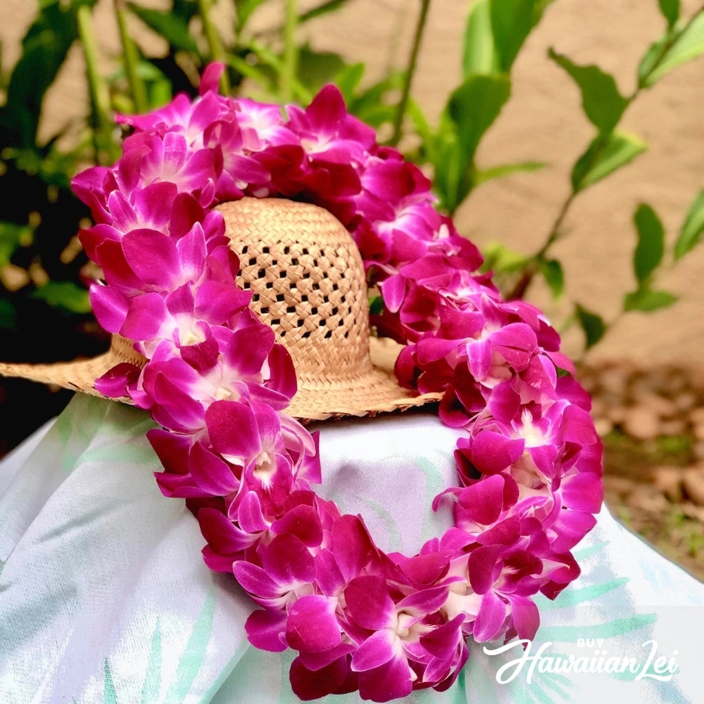 Double strand purple orchid lei for graduation or celebration