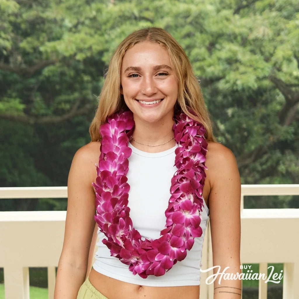 Double purple orchid lei for graduation or celebration